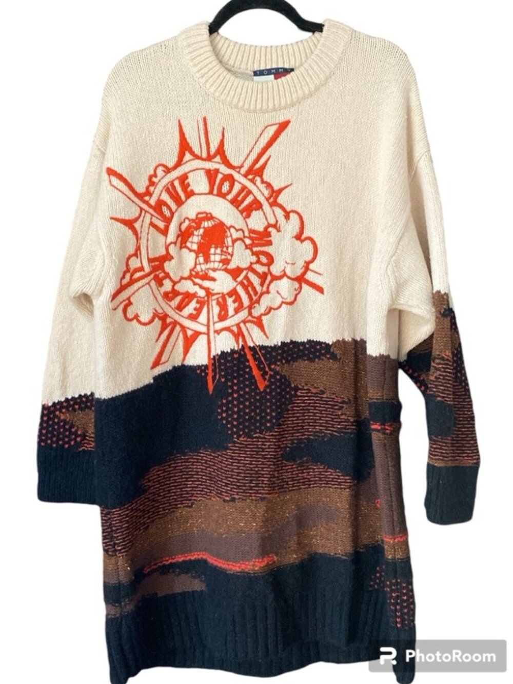 Tommy Hilfiger Sweater Dress Love Your Mother Earth Tunic Wool blend Mini Cozy M - Picture 10 of 14
